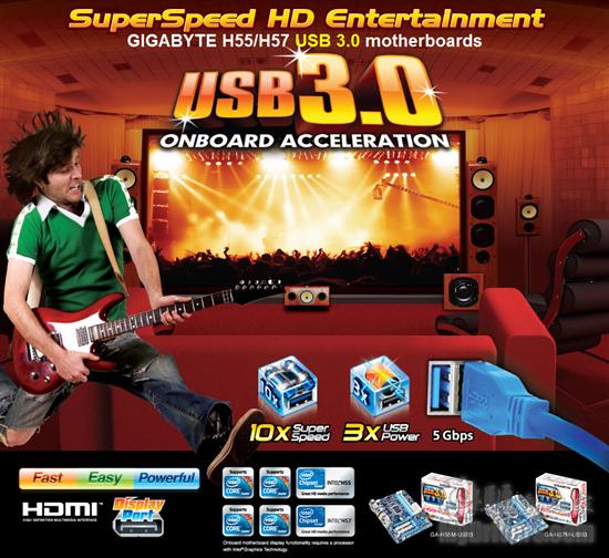 技嘉率先发布USB 3.0 H55/H57主板 还有DisplayPort