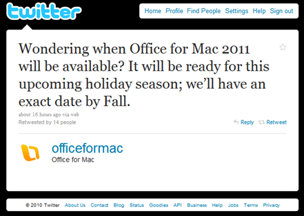 微软宣布Mac版Office 2011发布日期