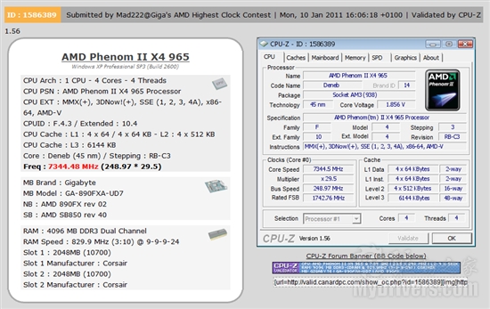 新世界纪录：Phenom II X4 965狂超7.34GHz