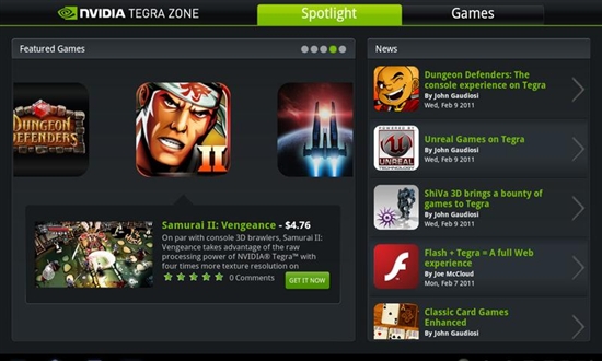 Tegra Zone上线 整合多款双核专用游戏