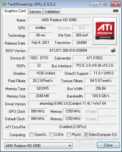GPU-Z 0.5.2发布 支持HD 6990、GTX 590