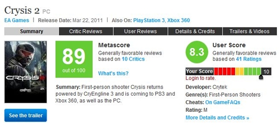 《Crysis 2》被指辜负PC玩家期望
