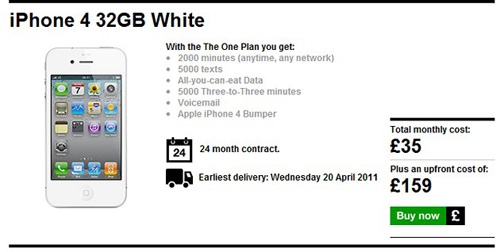 英国运营商4月20日或开售白色版iPhone 4