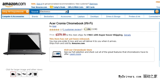 宏碁首款Chrome OS笔记本加价不加量