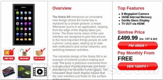 诺基亚N9英国坑爹价开订