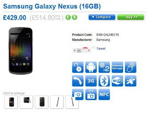 比iPhone 4S贵 Galaxy Nexus售价曝光