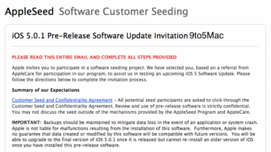苹果拟邀请部分用户测试iOS 5.0.1系统