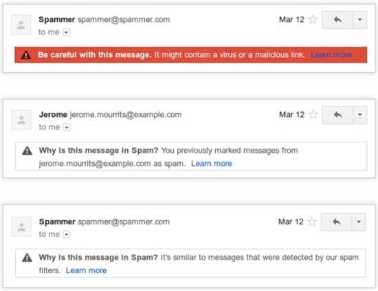 Gmail今日起开始标明垃圾邮件的识别原因
