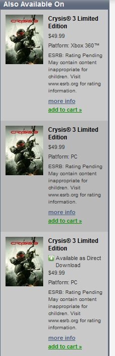 《Crysis 3》封面图、售价等泄露