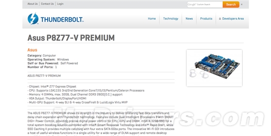 华硕P8Z77-V Premium正式获得Thunderbolt认证