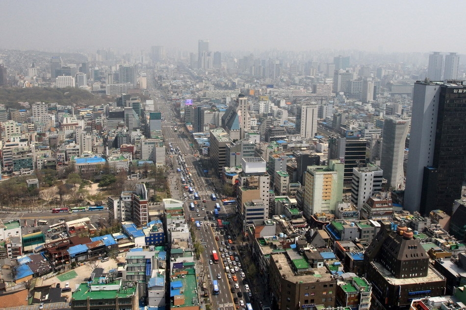 4月16日俯拍的韩国首都首尔市