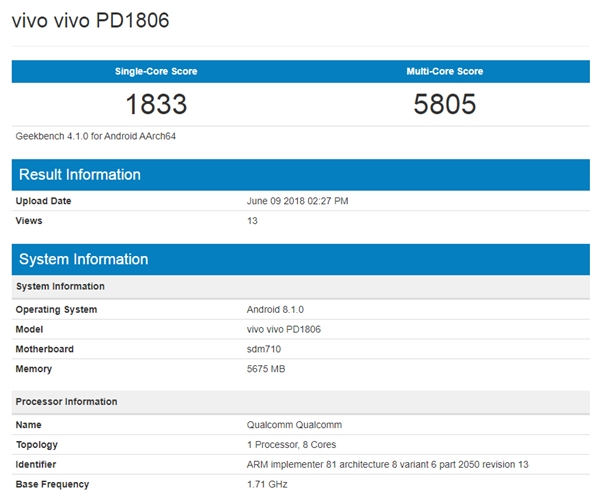 vivo NEX现身GeekBench：搭载骁龙710