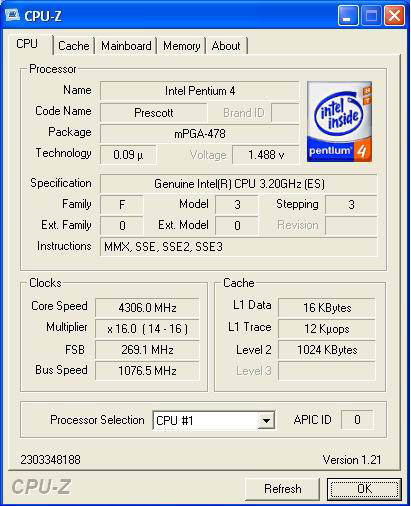 Prescott超频4300MHz