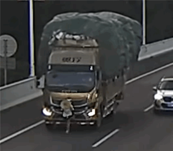 男子高速上徒手拖卡车引关注 官方给出真相:实际是想挡车牌