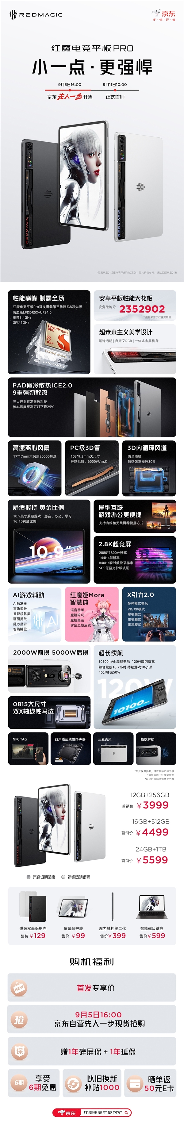 史上最强游戏平板!红魔电竞平板Pro首销:3999元起