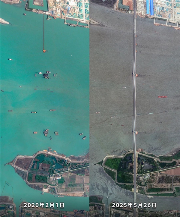 10.03千米世界第一跨度斜拉桥！卫星俯瞰常泰长江大桥6年变化