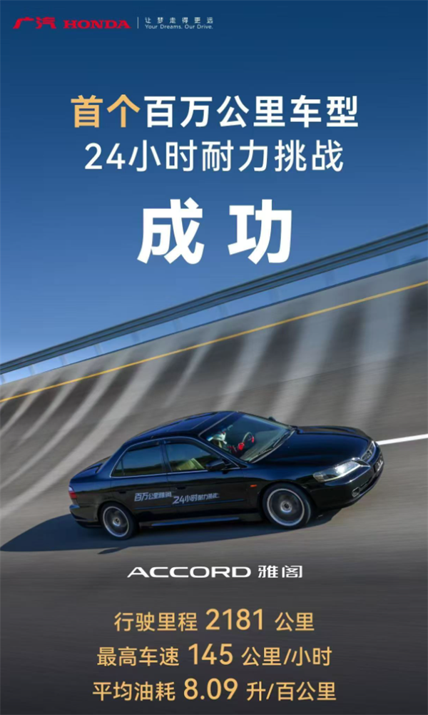 百万公里的老雅阁上演24小时耐力赛:最终行驶2181公里 油耗8升