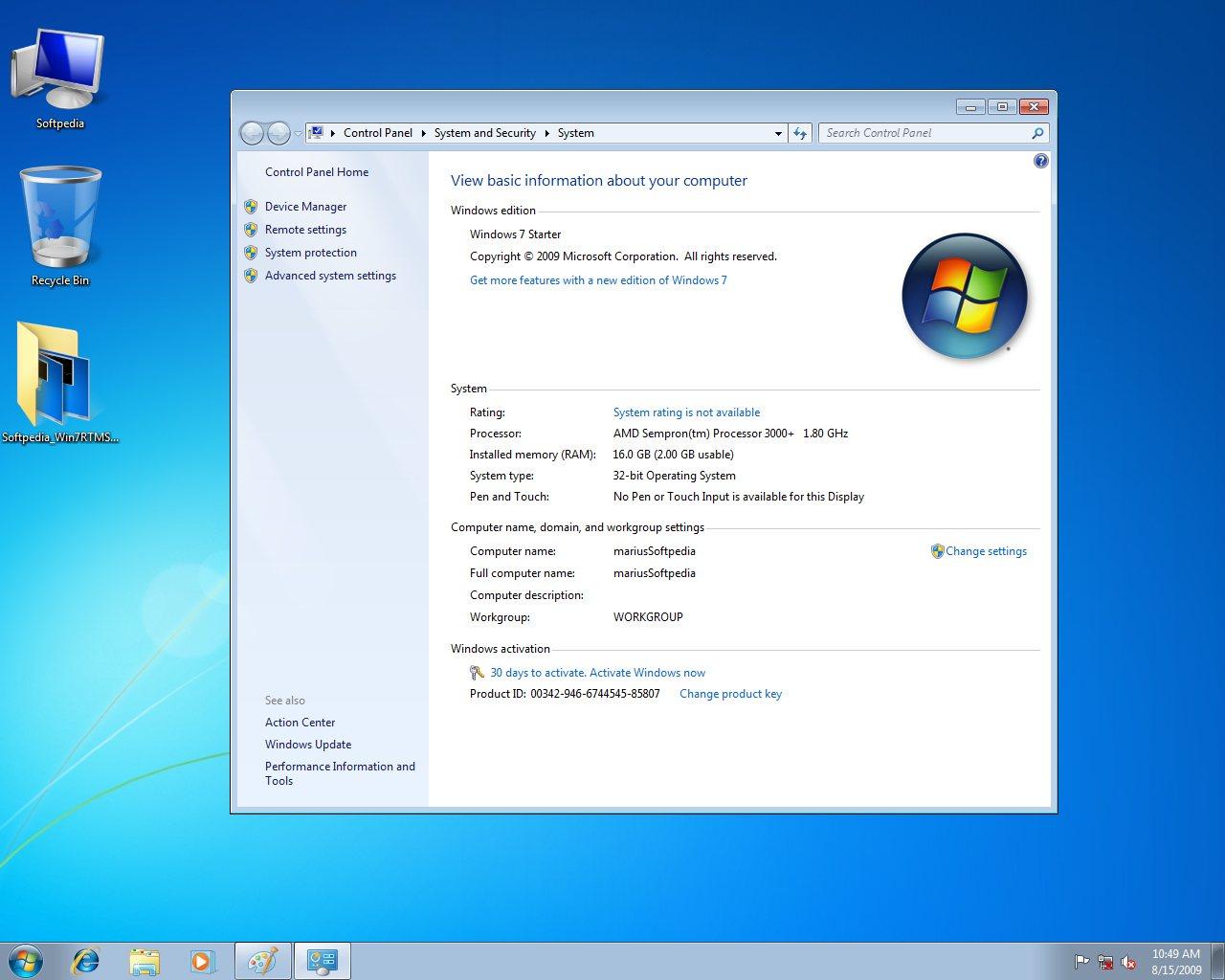 Windows 7 Starter Интерфейс