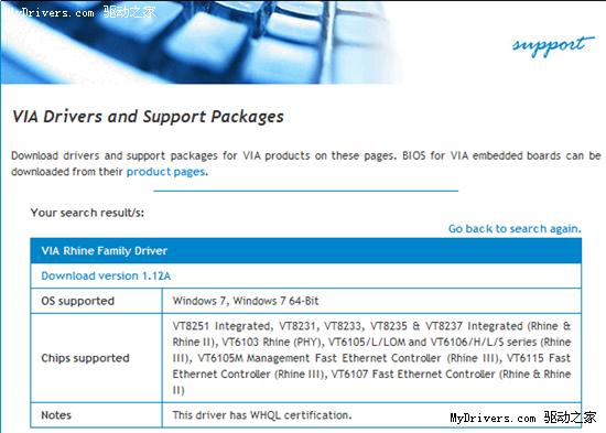 下载：VIA系列板载网卡驱动1.12A WHQL版