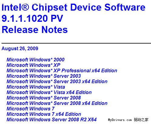 下载：Intel INF芯片组驱动9.1.1.1020 PV版