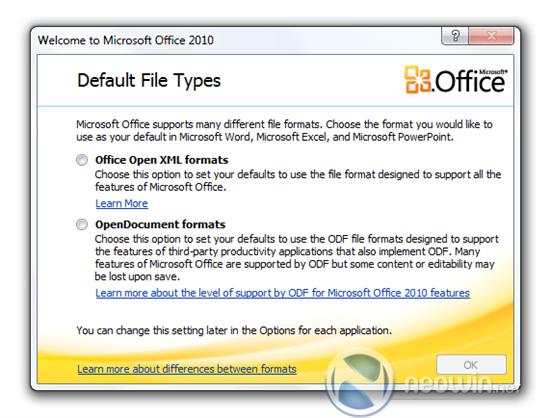 Office 2010新增默认文件格式选择界面 