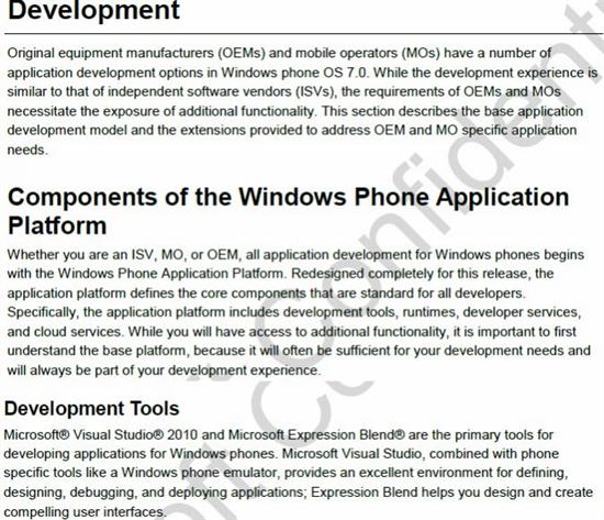 Windows Phone 7开发人员技术文档泄露