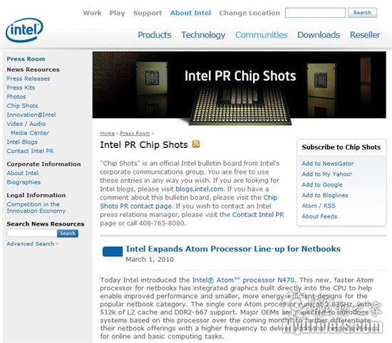 Intel确认周一发布Atom N470上网本处理器