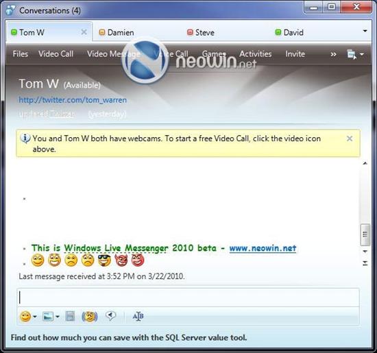 Windows Live Messenger 2010测试版预览