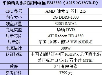 3A+DDR3 华硕精质系列家用电脑BM2330热销仅3799