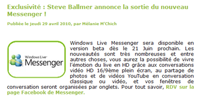 微软法国透露Windows Live Messenger 2010公测日期