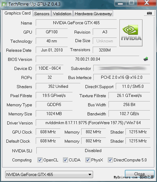 GeForce GTX 465游戏性能预览、对比