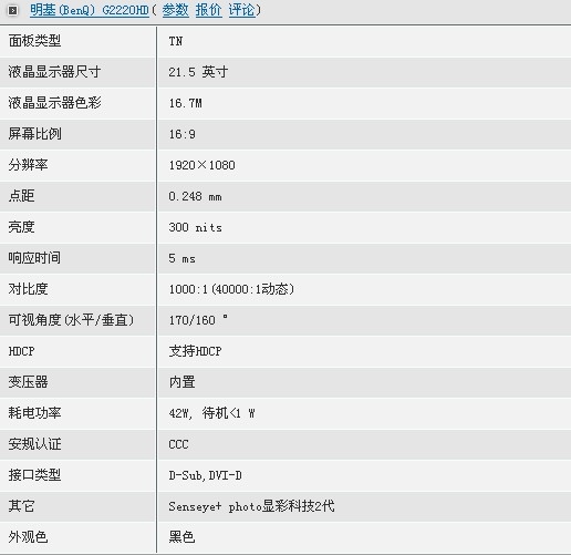 最佳性价比！明基21.5吋宽特价1060元