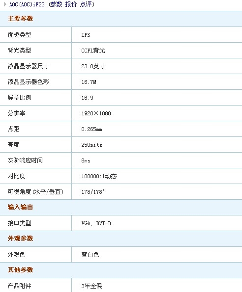 IPS广视角显示器 AOC 23吋液晶不到1400