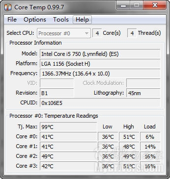 下载：CPU温度计Core Temp 0.99.7.3新版