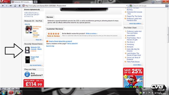 英国网站标价3DS 199.99英镑
