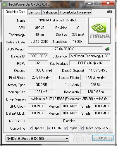 GPU-Z 0.4.5发布 完善支持GTX 460