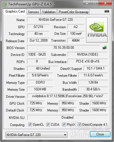 GPU-Z 0.4.5发布 完善支持GTX 460