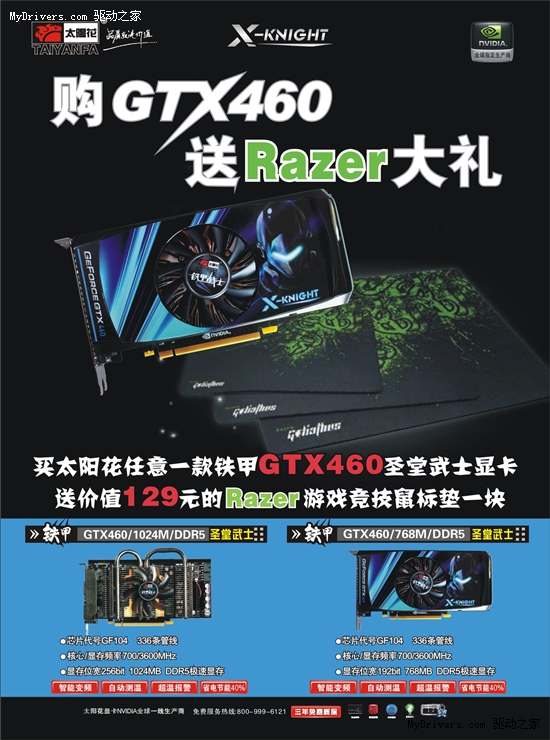 重装上阵 买铁甲GTX460送129元雷蛇鼠标垫