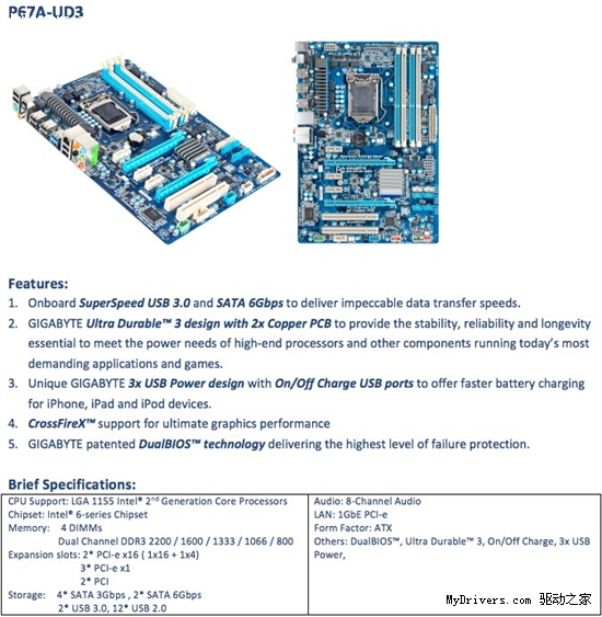 技嘉中端P67/H67主板集体亮相