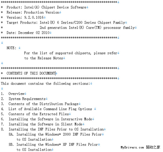 下载：Intel INF芯片组驱动9.2.0.1016 PV