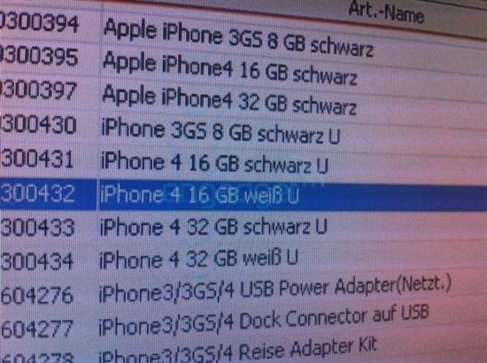 沃达丰德国订货系统列出白色版iPhone 4