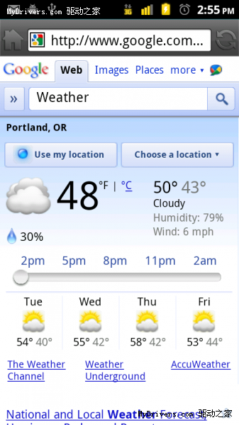 手机网页玩特效 新Google移动版天气搜索