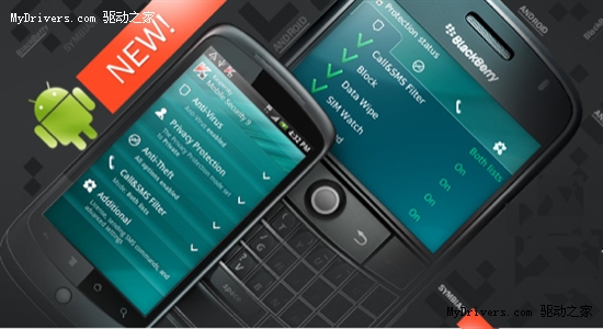 卡巴斯基手机安全开通Android、黑莓支持