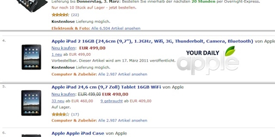 亚马逊提前泄露iPad 2规格售价上市日期