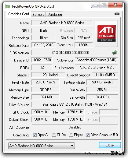 GPU-Z 0.5.3发布 支持HD 6790