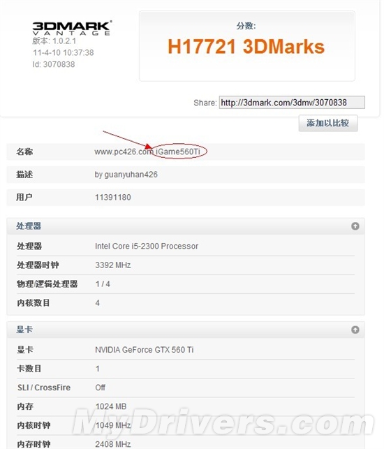 网友亲测 iGame GTX560Ti轻松获3DMark单卡冠军