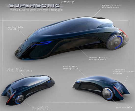 未来三轮电动概念车：外形似火箭可自动驾驶