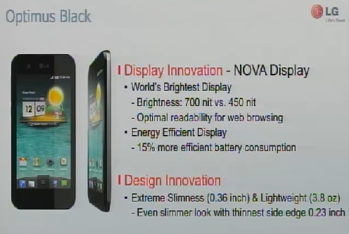 4寸NOVA屏 LG Optimus Black月底上市