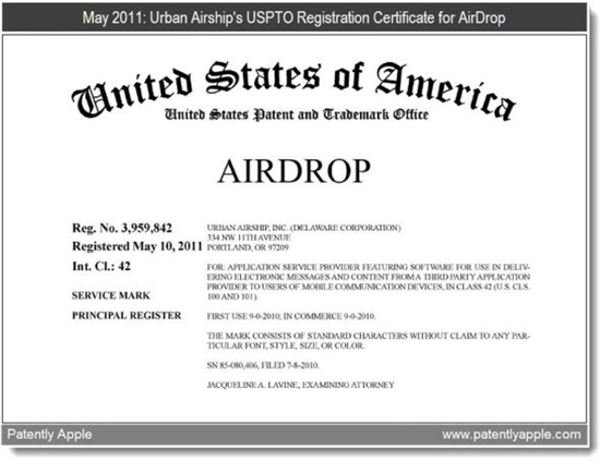 苹果在中国申请AirDrop商标