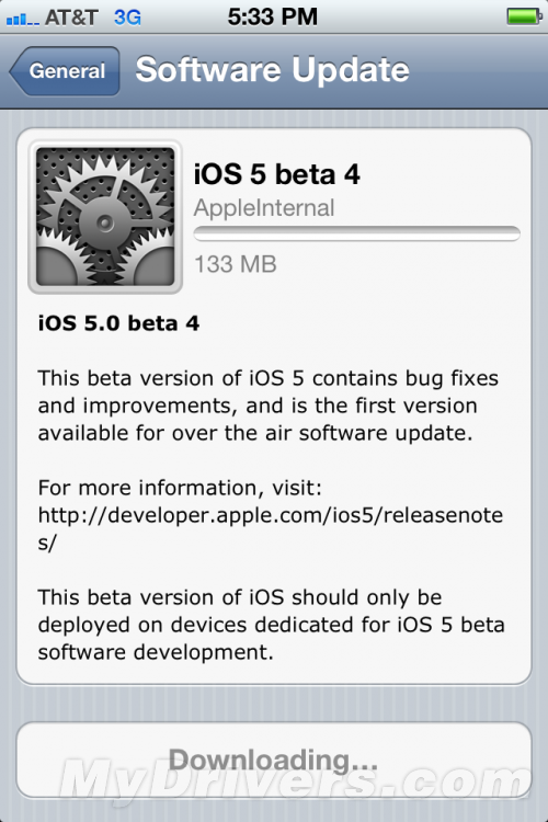 iOS 5 beta 4发放 终于实现固件无线升级